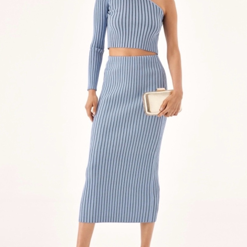 Zara Blue Ribbed One-Shoulder Midi Skirt set